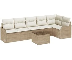 Lauko baldų komplektas Sodo Sofų Rinkinys 7 pcs Smėlio poliratanas