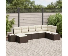 Lauko baldų komplektas Sodo Sofų Rinkinys su pagalve 7 pcs Ruda Poli ratanas