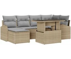 Sodo Sofų Rinkinys 7 pcs smėlio ir šviesiai pilkos spalvos