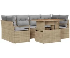 Sodo Sofų Rinkinys 7 pcs smėlio ir šviesiai pilkos spalvos