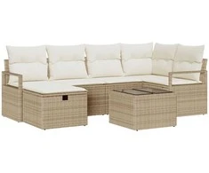 Sodo Sofų Rinkinys su pagalve 7 pcs Smėlio Poli ratanas