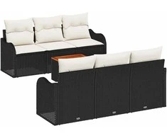 Lauko baldų komplektas Sodo Sofų Rinkinys 7 pcs Juoda ir kreminė poliratanas