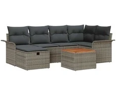 Lauko baldų komplektas Sodo Sofų Rinkinys su pagalve 7 pcs Pilka Poli ratanas