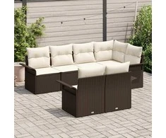 Lauko baldų komplektas Sodo Sofų Rinkinys su pagalve 7 pcs Ruda poliratanas