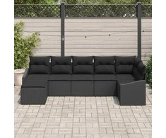 Lauko baldų komplektas Sofos komplektas su pagalve 7 pcs Juoda poliratanas