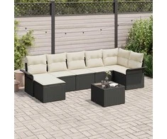 Lauko baldų komplektas Sodo Sofų Rinkinys su saugykla 8 pcs Juoda poliratanas