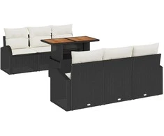 Lauko baldų komplektas Sodo Sofų Rinkinys su saugykla 7 pcs Juoda Poli ratanas