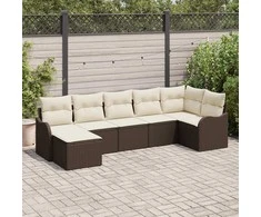 Sodo Sofų Rinkinys su pagalve 7 pcs Ruda ir balta Poli ratanas