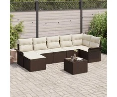 Sodo Sofų Rinkinys su pagalve 8 pcs Ruda Poli ratanas