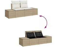 Sodo Sofų Rinkinys su saugykla 7 pcs Smėlio Poli ratanas