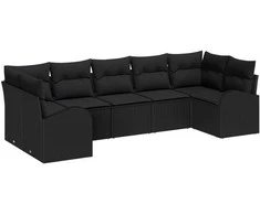 Lauko baldų komplektas Sodo Sofų Rinkinys su pagalve 7 pcs Juoda poliratanas