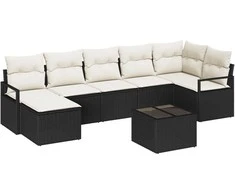 Lauko baldų komplektas Sofos komplektas su pagalve 8 pcs Juoda poliratanas