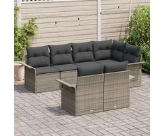 Sodo Sofų Rinkinys su pagalve 7 pcs Pilka Poli ratanas