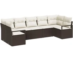 Lauko baldų komplektas Sofos komplektas su pagalve 7 pcs Ruda poliratanas