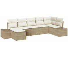 Lauko baldų komplektas Sodo Sofų Rinkinys su pagalve 7 pcs Smėlio poliratanas