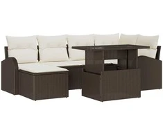 Lauko baldų komplektas Sodo Sofų Rinkinys su saugykla 7 pcs Ruda Poli ratanas