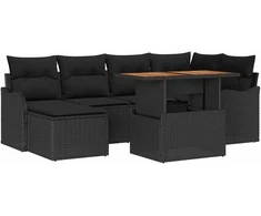 Sodo Sofų Rinkinys su saugykla 7 pcs Juoda Poli ratanas