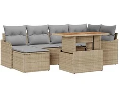 Sodo Sofų Rinkinys su saugykla 7 pcs Smėlio Poli ratanas