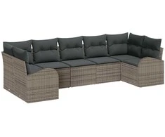 Lauko baldų komplektas Sodo Sofų Rinkinys su pagalve 7 pcs Pilka poliratanas
