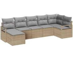 Lauko baldų komplektas Sofos komplektas su pagalve 7 pcs Smėlio poliratanas