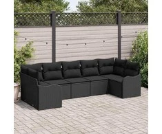 Lauko baldų komplektas Sodo Sofų Rinkinys su saugykla 7 pcs Juoda Poli ratanas