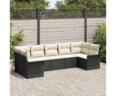 Sodo Sofų Rinkinys su saugykla 7 pcs Juoda Poli ratanas