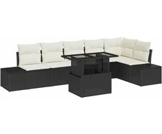 Sodo Sofų Rinkinys su pagalve 7 pcs Juoda ir kreminė