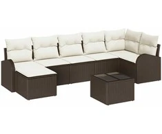 Lauko baldų komplektas Sodo Sofų Rinkinys su pagalve 8 pcs Ruda Poli ratanas