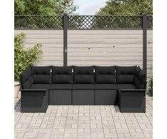 Lauko baldų komplektas Sodo Sofų Rinkinys su pagalve 7 pcs Juoda poliratanas