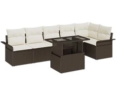 Lauko baldų komplektas Sodo Sofų Rinkinys su pagalve 7 pcs Ruda Poli ratanas