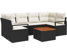 Lauko baldų komplektas Sodo Sofų Rinkinys su pagalve 7 pcs Juoda poliratanas