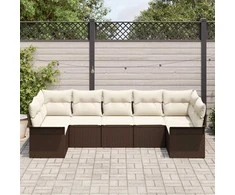 Sodo Sofų Rinkinys su saugykla 7 pcs Ruda Poli ratanas