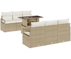 Lauko baldų komplektas Sodo Sofų Rinkinys su pagalve 7 pcs Smėlio Poli ratanas
