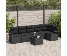 Sodo Sofų Rinkinys su pagalve 7 pcs Juoda poliratanas