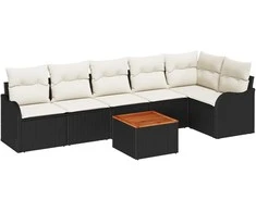 Lauko baldų komplektas Sodo Sofų Rinkinys su pagalve 7 pcs Juoda poliratanas
