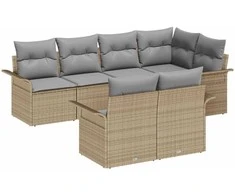 Lauko baldų komplektas Sodo Sofų Rinkinys su pagalve 7 pcs Smėlio poliratanas