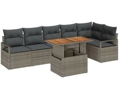 Sodo valgomojo komplektas su pagalve 7 pcs Pilka ir ruda