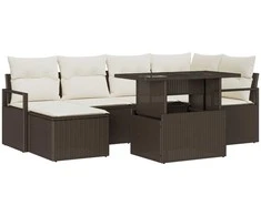 Sodo Sofų Rinkinys su pagalve 7 pcs Ruda ir kreminė