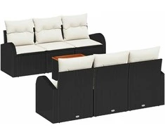 Lauko baldų komplektas Sodo Sofų Rinkinys su pagalve 7 pcs Juoda poliratanas