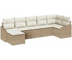 Lauko baldų komplektas Sofos komplektas su pagalve 7 pcs Smėlio poliratanas