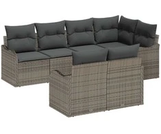Sodo Sofų Rinkinys su saugykla 7 pcs Pilka Poli ratanas