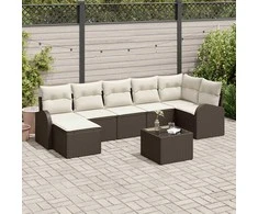 Lauko baldų komplektas Sodo Sofų Rinkinys su pagalve 8 pcs Ruda Poli ratanas