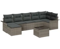 Sodo Sofų Rinkinys su pagalve 8 pcs Pilka Poli ratanas