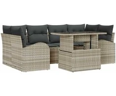 Lauko baldų komplektas Sodo Sofų Rinkinys su pagalve 7 pcs Šviesiai pilka Poli ratanas