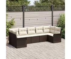 Sodo Sofų Rinkinys su saugykla 7 pcs Ruda Poli ratanas