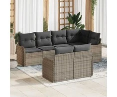 Sodo Sofų Rinkinys su saugykla 7 pcs Pilka Poli ratanas