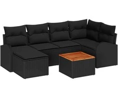 Lauko baldų komplektas Sodo Sofų Rinkinys su saugykla 7 pcs Juoda poliratanas