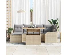 Sodo Sofų Rinkinys su saugykla 7 pcs Smėlio Poli ratanas