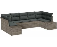 Sodo Sofų Rinkinys su saugykla 7 pcs Pilka Poli ratanas