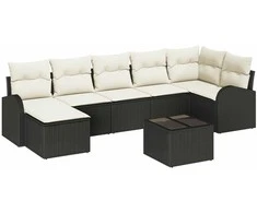 Lauko baldų komplektas Sodo Sofų Rinkinys su pagalve 8 pcs Juoda Poli ratanas